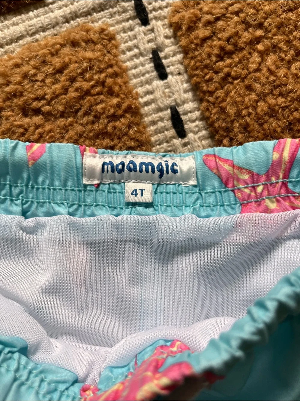 Maamgic boys 4T swim trunks blue starfish pink beach pool